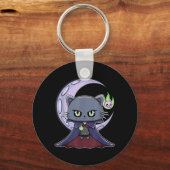 黒猫の吸血鬼ドラキュラと魔法の炎のための キーホルダー (正面)