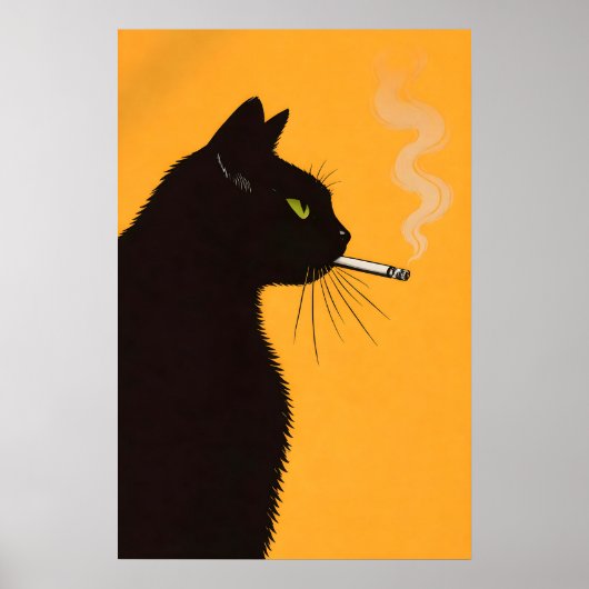 黒猫の喫煙ポスター、レトロ猫の壁アート ポスター (正面)