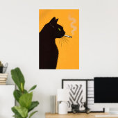 黒猫の喫煙ポスター、レトロ猫の壁アート ポスター (ホームオフィス)