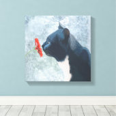 黒猫の嗅ぎ花 キャンバスプリント (インサイチュ (ウッドフロア))