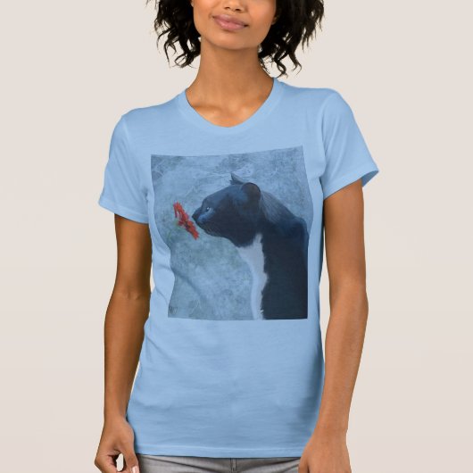 黒猫の嗅ぎ花 Tシャツ (正面)