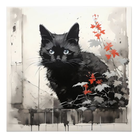 黒猫の墨絵 フォトプリント            (正面)