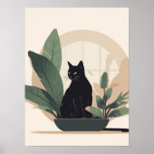 黒猫の壁掛けアート ミニマリスト猫 ボヘミアン猫 ポスター (正面)