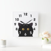 黒猫の壁掛け時計 スクエア壁時計 (ホーム)