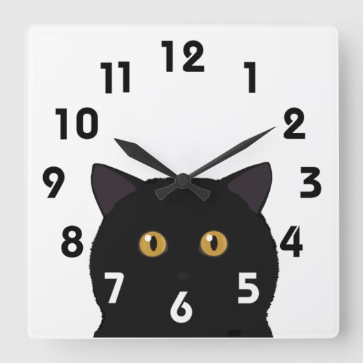 黒猫の壁掛け時計 スクエア壁時計 (正面)
