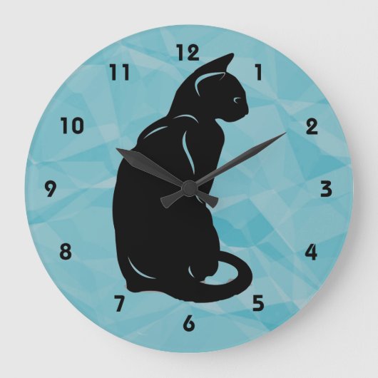 黒猫の壁掛け時計 ラージ壁時計 (正面)