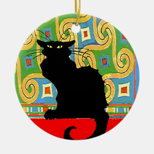黒猫の壁紙抽象芸術 セラミックオーナメント (正面)