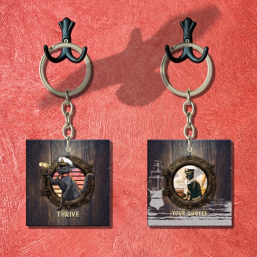 黒猫の夕日が広がる広場 キーホルダー