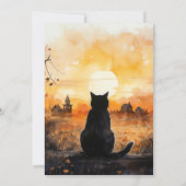 黒猫の夕日の秋ハロウィン 招待状 (裏面)
