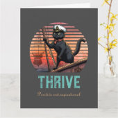 黒猫の夕日：生きる旅 カード (黄色い花)