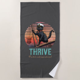 黒猫の夕日：生きる旅 ビーチタオル