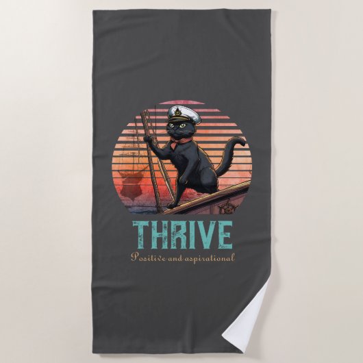 黒猫の夕日：生きる旅 ビーチタオル (正面)