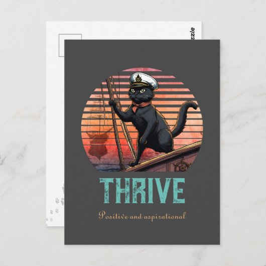 黒猫の夕日:生きる旅 ポストカード (正面/裏面)