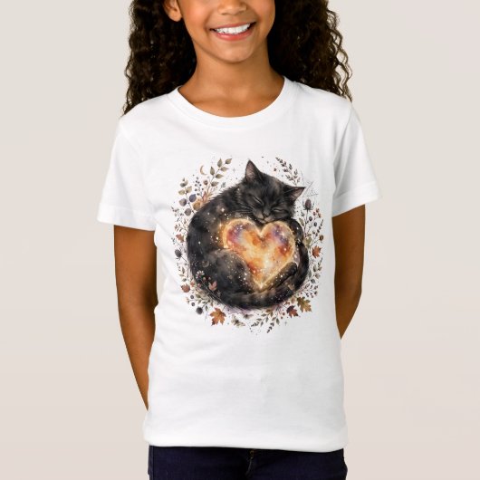 黒猫の女の子キッズTシャツ Tシャツ (正面)