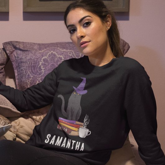 黒猫の女性モダンのハロウィンをトリックまたは治療 スウェットシャツ