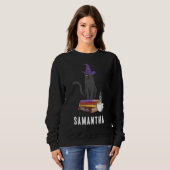 黒猫の女性モダンのハロウィンをトリックまたは治療 スウェットシャツ (正面フル)