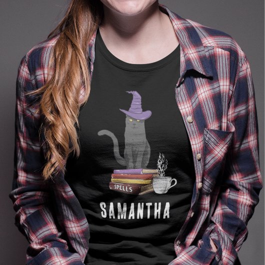 黒猫の女性モダンのハロウィンをトリックまたは治療 トライブレンドTシャツ