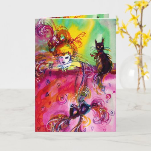 黒猫の女性 カード (黄色い花)