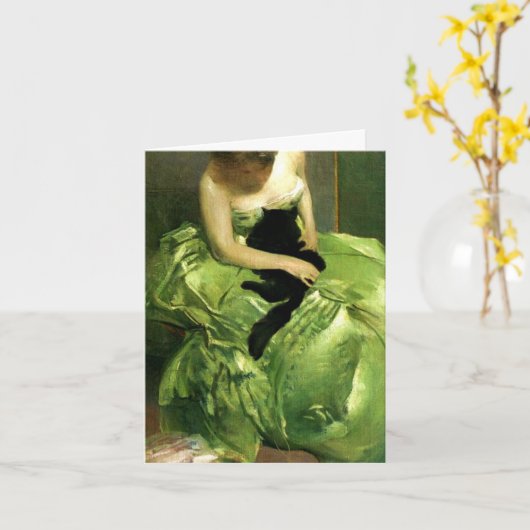 黒猫の女性 カード (黄色い花)