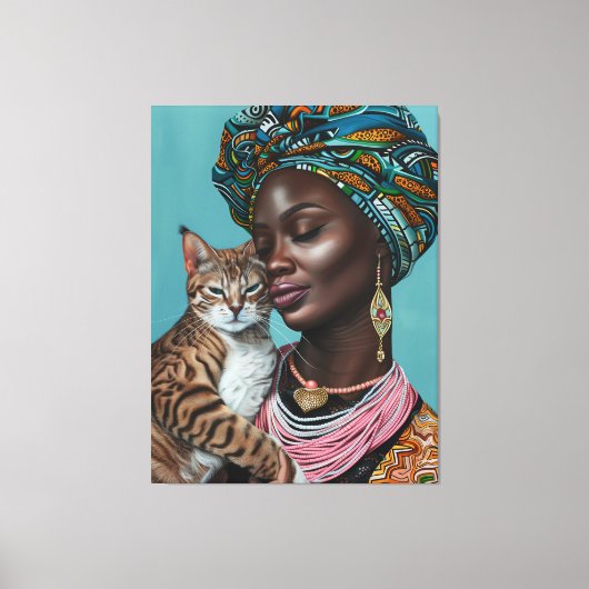 黒猫の女性 キャンバスプリント (正面)