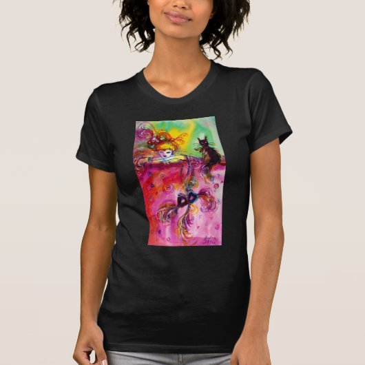 黒猫の女性/ベネチアンマスカレード Tシャツ (正面)
