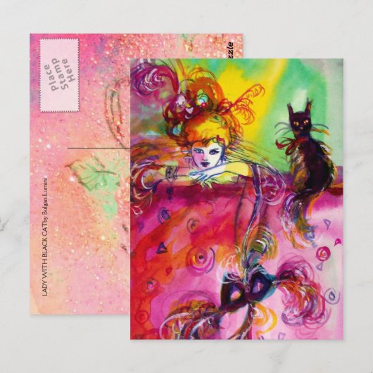 黒猫の女性 ポストカード (正面/裏面)