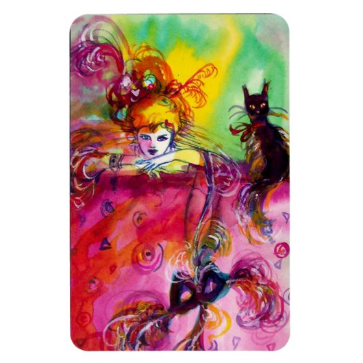 黒猫の女性 マグネット (縦)