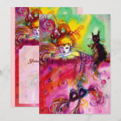 黒猫の女性 / マーディ・グラス・マスカレードパーティー 招待状 (正面/裏面)