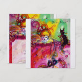 黒猫の女性 / マーディ・グラス・マスカレードパーティ 招待状 (正面/裏面)