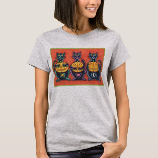 黒猫の姿が見えないハロウィンクラシックのTシャツ Tシャツ (正面)