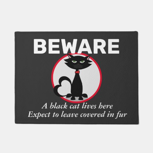 黒猫の姿に気を付けパーソナライズされたおもしろいる ドアマット (正面)