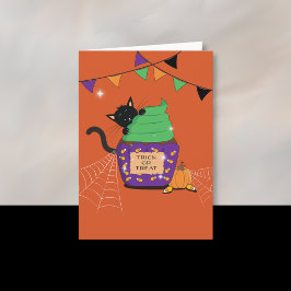 黒猫の子供のハロウィンオレンジグリーティングカード カード