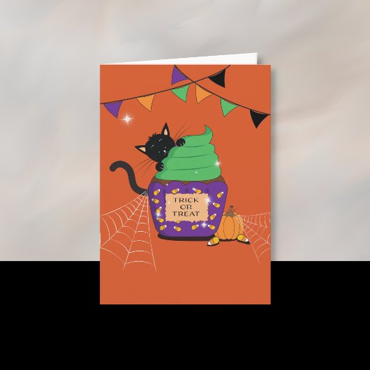 黒猫の子供のハロウィンオレンジグリーティングカード カード