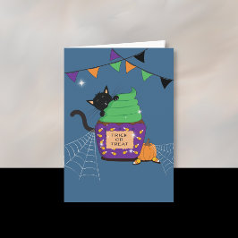 黒猫の子供のハロウィン青グリーティングカード シーズンカード