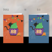 黒猫の子供のハロウィン青グリーティングカード シーズンカード