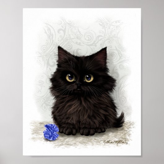 黒猫の子猫のイラスト ポスター (正面)