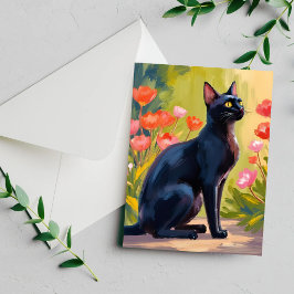 黒猫の子猫の水彩花の絵のカード