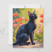 黒猫の子猫の水彩花の絵のカード (正面)