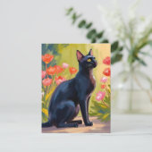 黒猫の子猫の水彩花の絵のカード (スタンド正面)