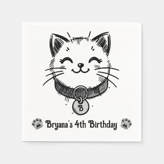 黒猫の子猫の誕生日パーティー   スタンダードカクテルナプキン (正面)