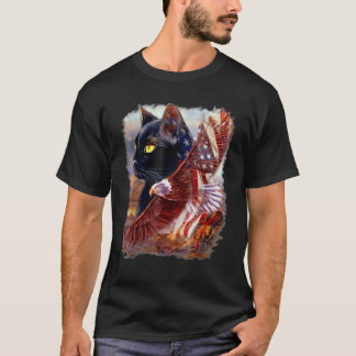 黒猫の子猫アメリカ国旗鷲7月4日独立記念日 Tシャツ