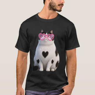 黒猫の子猫 かわいい 猫好き ハート眼鏡 バレンタイン Tシャツ