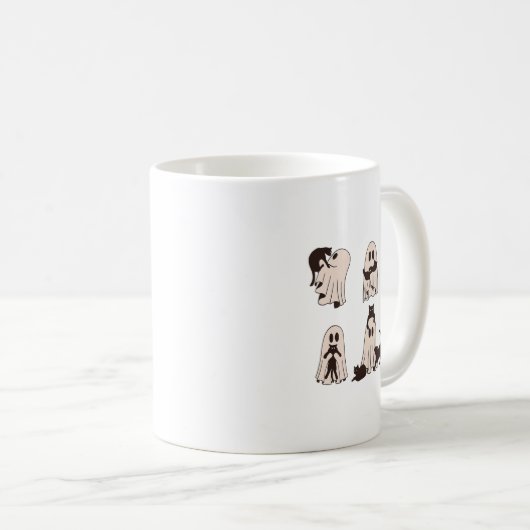 黒猫の幽霊衣装 – かわいい幽霊猫ハロ コーヒーマグカップ (正面右)