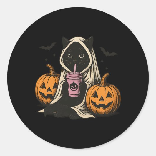 黒猫の幽霊 ハロウィンパフォーマンス ラウンドシール (正面)