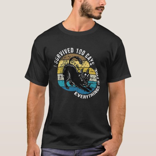 黒猫の引用 100日間生き残りました 大丈夫です 私は Tシャツ (正面)