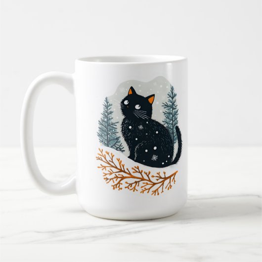 黒猫の心地よい冬の雪 コーヒーマグカップ (左)