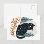 黒猫の心地よい冬の雪 シーズンポストカード (正面/裏面)