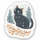 黒猫の心地よい冬の雪 シール (正面)