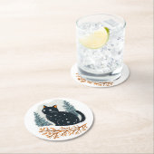 黒猫の心地よい冬の雪 ラウンドペーパーコースター (インサイチュ)