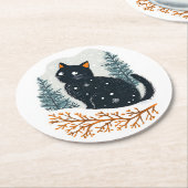 黒猫の心地よい冬の雪 ラウンドペーパーコースター (アングル)